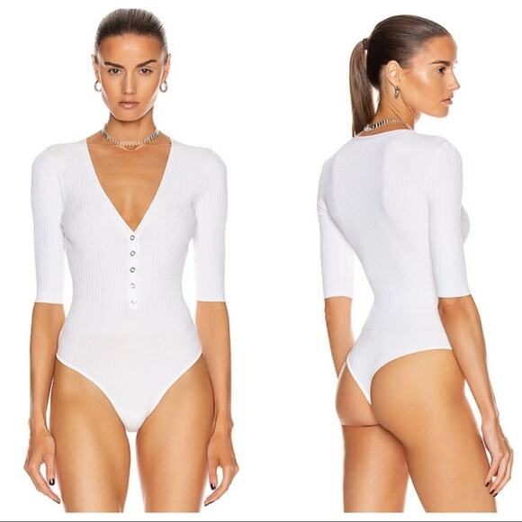 A.L.C. Tops - A.L.C. White Toni Ribbed-Knit Bodysuit Size XS Snap Button